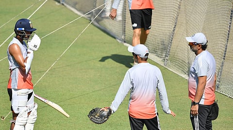 Washington Sundar with batting coach Sitanshu Kotak and head coach Gautam Gambhir