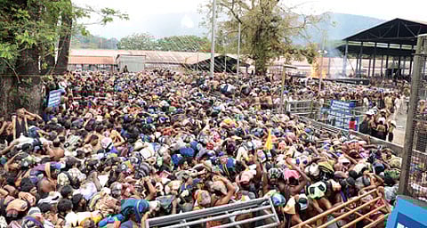 The overcrowded Lower Thirumuttam at the Sabarimala Lord Ayyappa temple on Tuesday