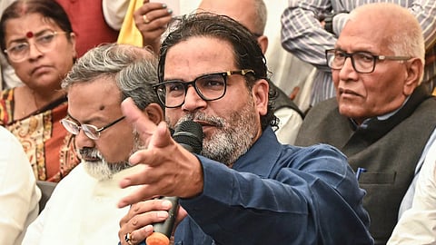 Jan Suraaj Party founder Prashant Kishor addresses a press conference, in Patna, Tuesday, Nov. 18, 2025.