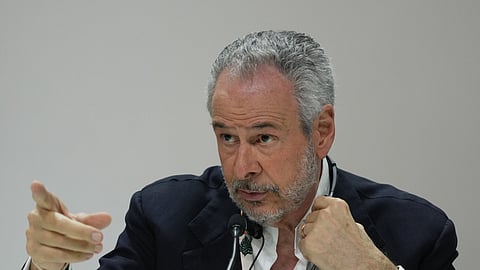 André Corrêa do Lago, COP30 president, gestures during a news conference at the COP30 UN Climate Summit, Monday, Nov. 17, 2025, in Belem, Brazil.