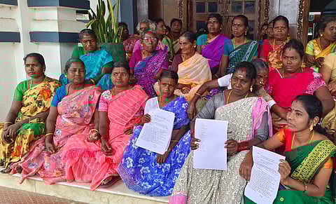 On the issue of illegal liquor smuggling and public nuisance caused by drunkards, over 50 women arrived at the district collectorate to file a petition.