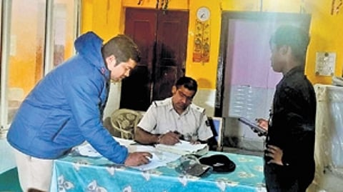 Documents of suspected persons being checked in police station