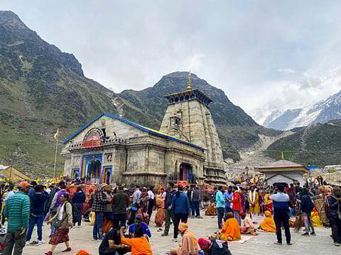 Devotees throng the Kedarnath Temple during the 'Char Dham Yatra' in Rudraprayag.