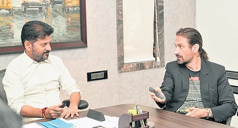CM A Revanth Reddy with Analog AI CEO Alex Kipman in Hyderabad on Thursday.