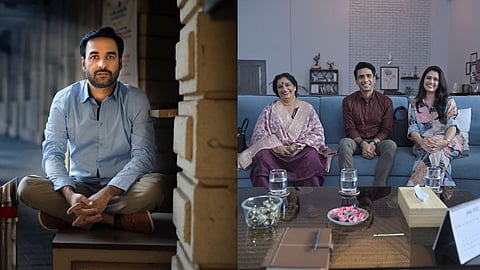 Pankaj Tripathi (left) and a still from Perfect Family featuring Seema Pahwa, Gulshan Devaiah and Girija Oak
