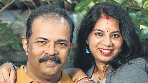 Shibu Thilakan and his wife Lekha, BJP candidates in Thiruvankulam and Kyomtha wards, respectively.