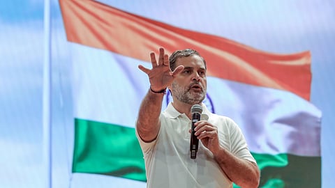 Congress leader Rahul Gandhi speaks during a press conference in New Delhi.