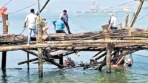 Tourists escaped with minor injuries after they fell into the water at Fort Kochi
