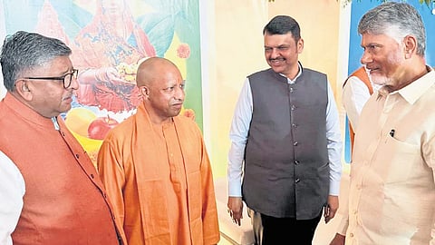 CM Naidu with his counterparts Yogi Adityanath (Uttar Pradesh) and Devendra Fadnavis (Maharashtra) at the swearing-in ceremony of Nitish Kumar.