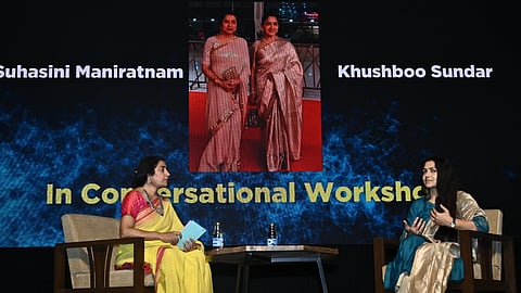 Suhasini Maniratnam in conversation with Khushboo Sundar during the session “The Luminary Icons: Creative Bonds and Fierce Performances.”