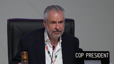 André Corrêa do Lago, COP30 president, bangs a gavel during a plenary session at the COP30 U.N. Climate Summit, Saturday, Nov. 22, 2025, in Belem, Brazil.