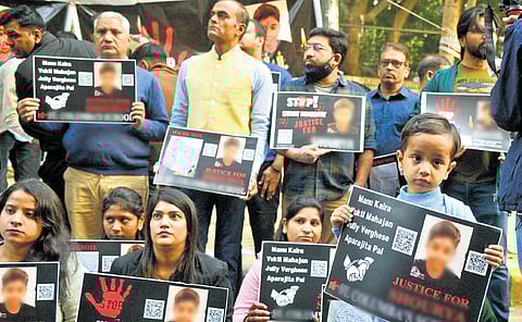Parents, relatives, and friends at Jantar Mantar seeking justice for student who died by suicide