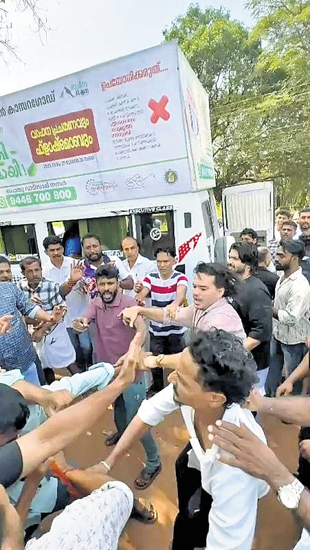 A video grab of the clash that took place following a flash mob held for green election campaign at Ulliyathadka