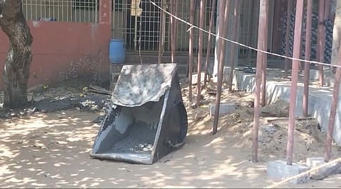 Crane lift bucket carrying slab materials collapsed and fell on the teacher at Rajanagaram Government High School in Payakaraopet mandal in Anakapalli district on Friday.
