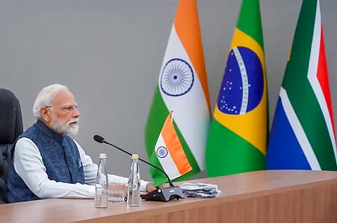 Prime Minister Narendra Modi during IBSA Leaders' meeting, on the sidelines of the G20 Summit, in Johannesburg, South Africa.