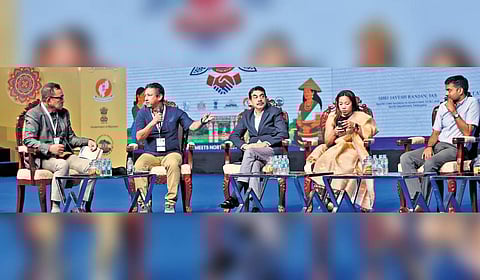 Sportspersons, bureaucrats and  journalists at the panel discussion — Spirit of the Game: Connecting Telangana and the North-East’ during the Telangana–North East Connect Phase I — in Hyderabad on Saturday.