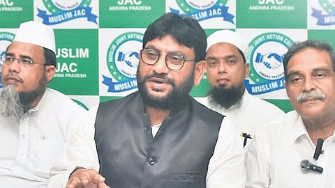 Muslim JAC held a press meet in Vijayawada over waqf properties.
