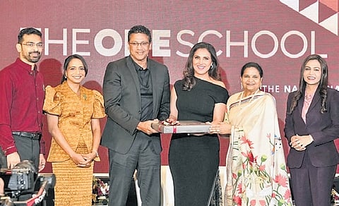 Former tennis player Mahesh Bhupathi and actor Lara Dutta at the launch of ‘The One School’ in Kondapur, Hyderabad, on Monday