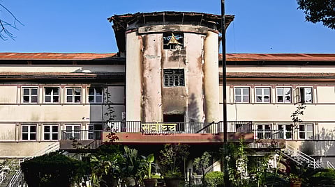 A general view shows the fire-damaged Supreme Court building in Kathmandu on October 15, 2025.