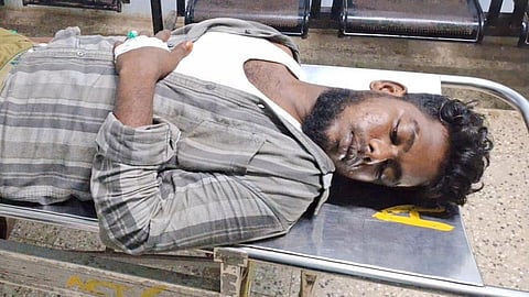 The accused youth Naveen who was shot on the knee on November 23, 2025 is seen at the Chidambaram Government General Hospital during treatment