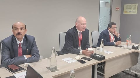 Campbell Wilson, CEO and MD of Air India addressing a press meet at the Air India Training Academy at Gurugram on Monday.