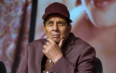 In this Aug. 3, 2023 file photo, actor Dharmendra during a press conference, in Mumbai. Dharmendra passed away at 89, in Mumbai on Monday, Nov. 24, 2025, according to police.