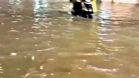 The Vadakkekotta-Tripunithura road was waterlogged on Sunday evening