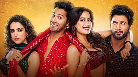 (from left) Sanya Malhotra, Varun Dhawan, Janhvi Kapoor and Rohit Saraf in Sunny Sanskari Ki Tulsi Kumari