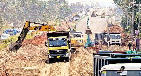 Final work on the approach road of the new Varappuzha cantilever bridge
in progress on Tuesday