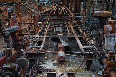 A Naftogaz gas extraction facility is seen destroyed by a Russian strike in Ukraine, on Tuesday, Nov. 18, 2025.