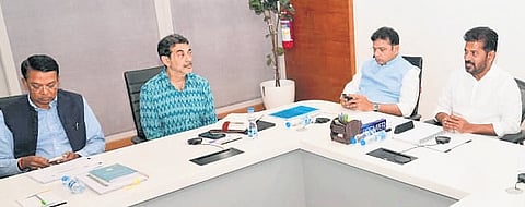 Chief Minister A Revanth Reddy during a review meeting on the Telangana Rising Global Summit, in Hyderabad on Wednesday