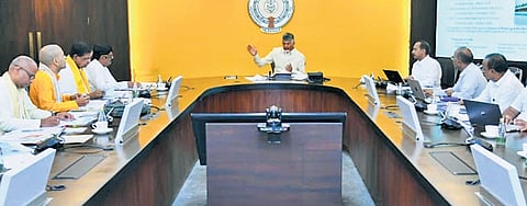 Chief Minister N Chandrababu Naidu addressing a review meeting on Endowments Department at the Secretariat in Velagapudi on Thursday.