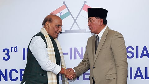 Defence Minister Rajnath Singh and visiting Indonesian Defence Minister Sjafrie Sjamsoeddin.