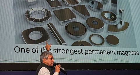 Union Minister for Information and Broadcasting Ashwini Vaishnaw addresses a cabinet briefing, in New Delhi, Wednesday, Nov. 26, 2025.