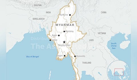 This is a locator map for Myanmar with its capital, Naypyidaw.