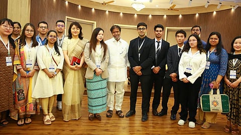 Health minister Damodar Rajanarasimha with Telangana and Northeast delegates at the healthcare conclave of the Telangana Northeast Techno Cultural Festival at Raj Bhavan on Wednesday