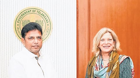 IT Minister D Sridhar Babu with a representative of German Friedrich-Ebert-Stiftung (FES) Foundation