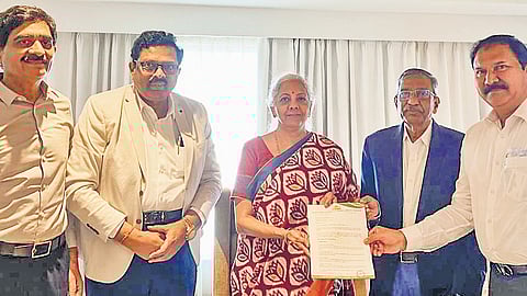 A delegation of AP Chambers led by president Potluri Bhaskara Rao met Union Finance Minister Nirmala Sitharaman in Vijayawada on Friday.