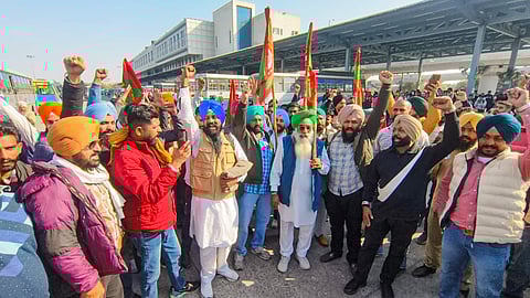 Members of PRTC Workers Union protest against Punjab Government, in Patiala, Friday, Nov. 28, 2025.