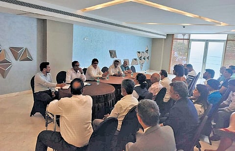 KSPCB officials hold a meeting with residents of Prestige Falcon City on Kanakapura Main Road on Friday.