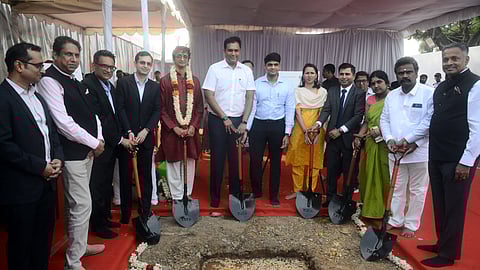 Dr TRB Rajaa, Minister for Industries, Govt of TN and other dignitaries broke ground and performed Bhoomi Pujan ceremony for Rs 280 crore Ground + 10 floor grade A office development at Fintech City in Nandambaakm on Thursday.