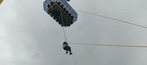 The tourists — Muhammad Safwan, 31, his wife Thaufina, 26, and their children Evan, 6, and Ethara, 3 — along with a woman staff member of the restaurant, were stuck mid-air for nearly two hours