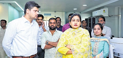 Home minister Vangalapudi Anita during review meeting on cyclone Ditwah at APSDMA office on Saturday.