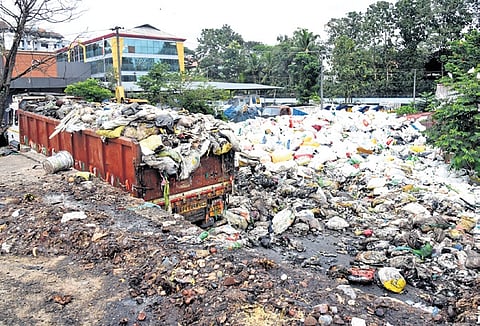 Waste piled up at the treatment site of Thrikkakara municipality