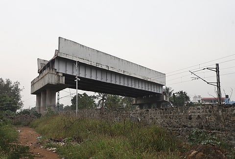 An incompleted Railway Overbridge (ROB) at Neelikonampalayam in Coimbatore on Saturday.