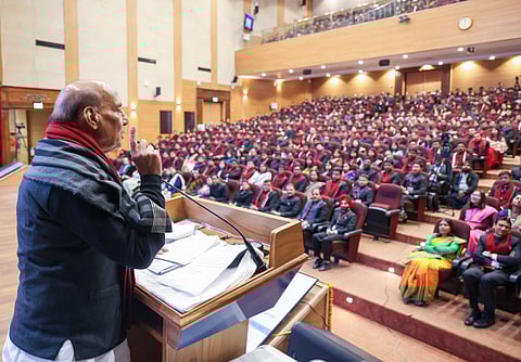 Rajnath Singh speaking at the valedictory ceremony of the 100th Common Foundation Course at the Lal Bahadur Shastri National Academy of Administration (LBSNAA) in Mussoorie.