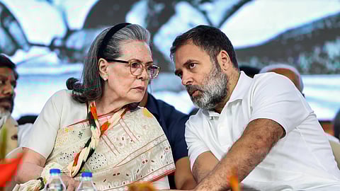 Congress Parliamentary Chairperson Sonia Gandhi in a conversation with Lok Sabha LoP Rahul Gandhi.