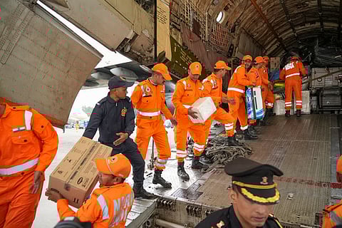n this image posted on Nov. 29, 2025, NDRF personnel along with a consignment of Indian humanitarian aid, arrive in cyclone-hit Sri Lanka as part of 'Operation Sagar Bandhu'.