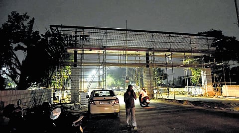 The unfinished entrance to the Jawaharlal Nehru Stadium complex in Kaloor