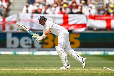 England's Joe Root bats on day two of the first Ashes cricket test match between Australia and England in Perth, Saturday, Nov. 22, 2025.